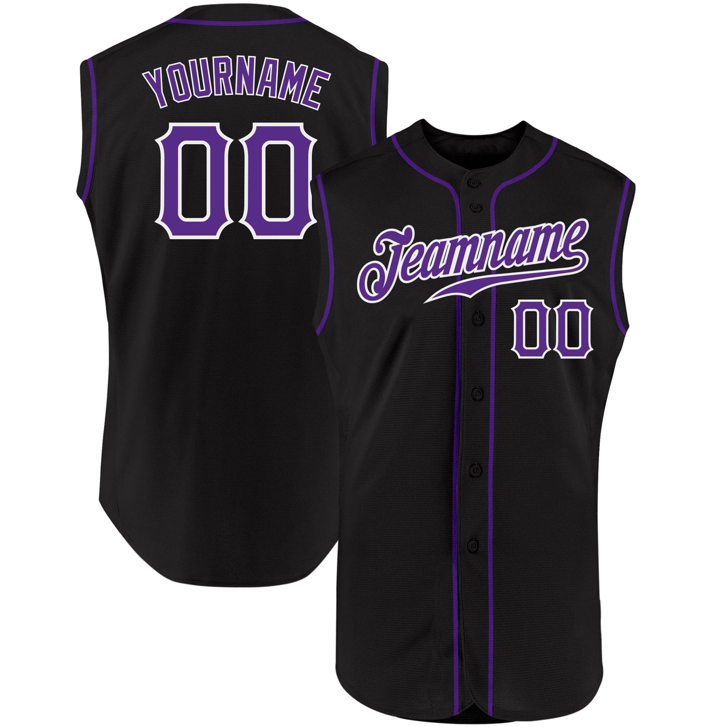Custom Black Purple-White Authentic Sleeveless Baseball Jersey baseball jersey product view 1