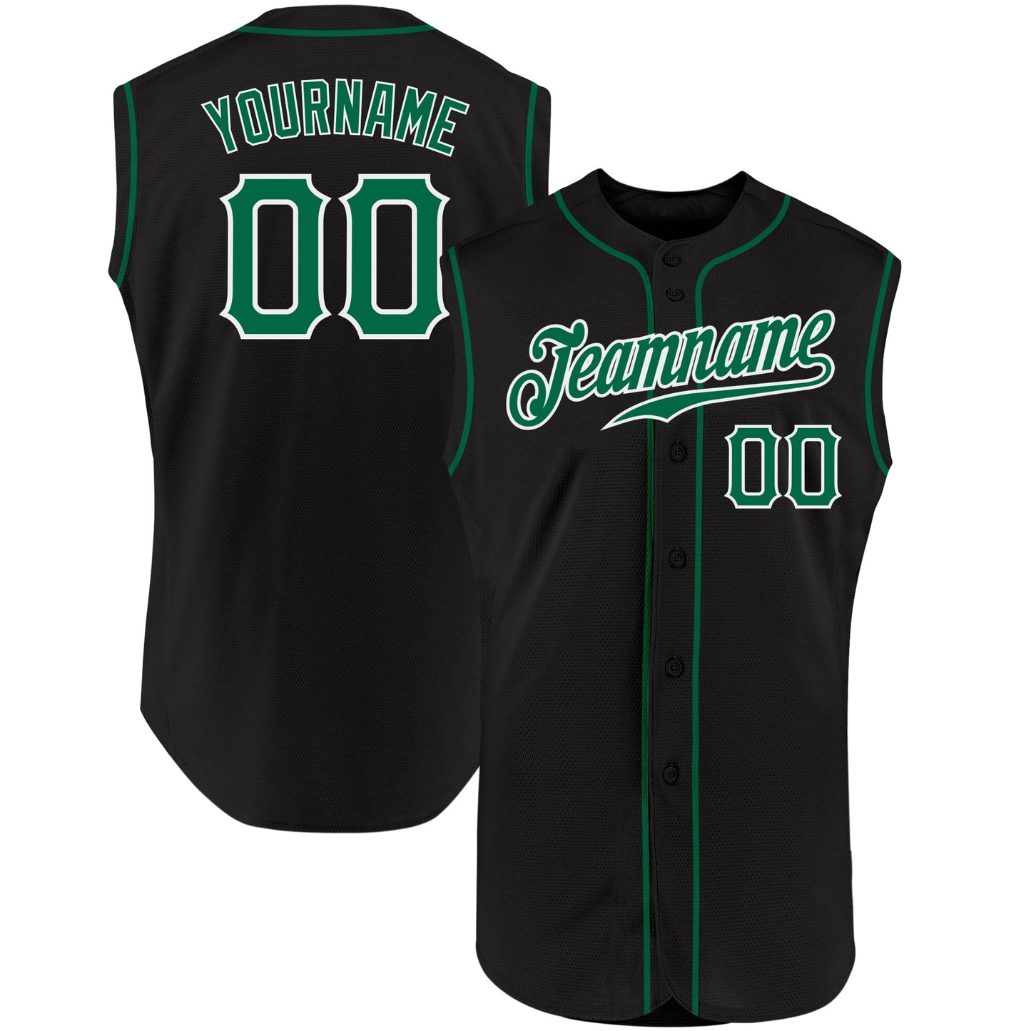 Custom Black Kelly Green-White Authentic Sleeveless Baseball Jersey baseball jersey product view 1