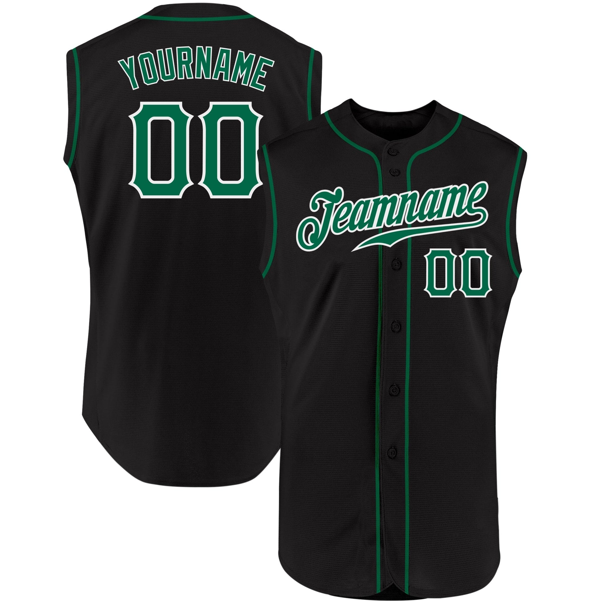 Custom Black Kelly Green-White Authentic Sleeveless Baseball Jersey baseball jersey product view 1