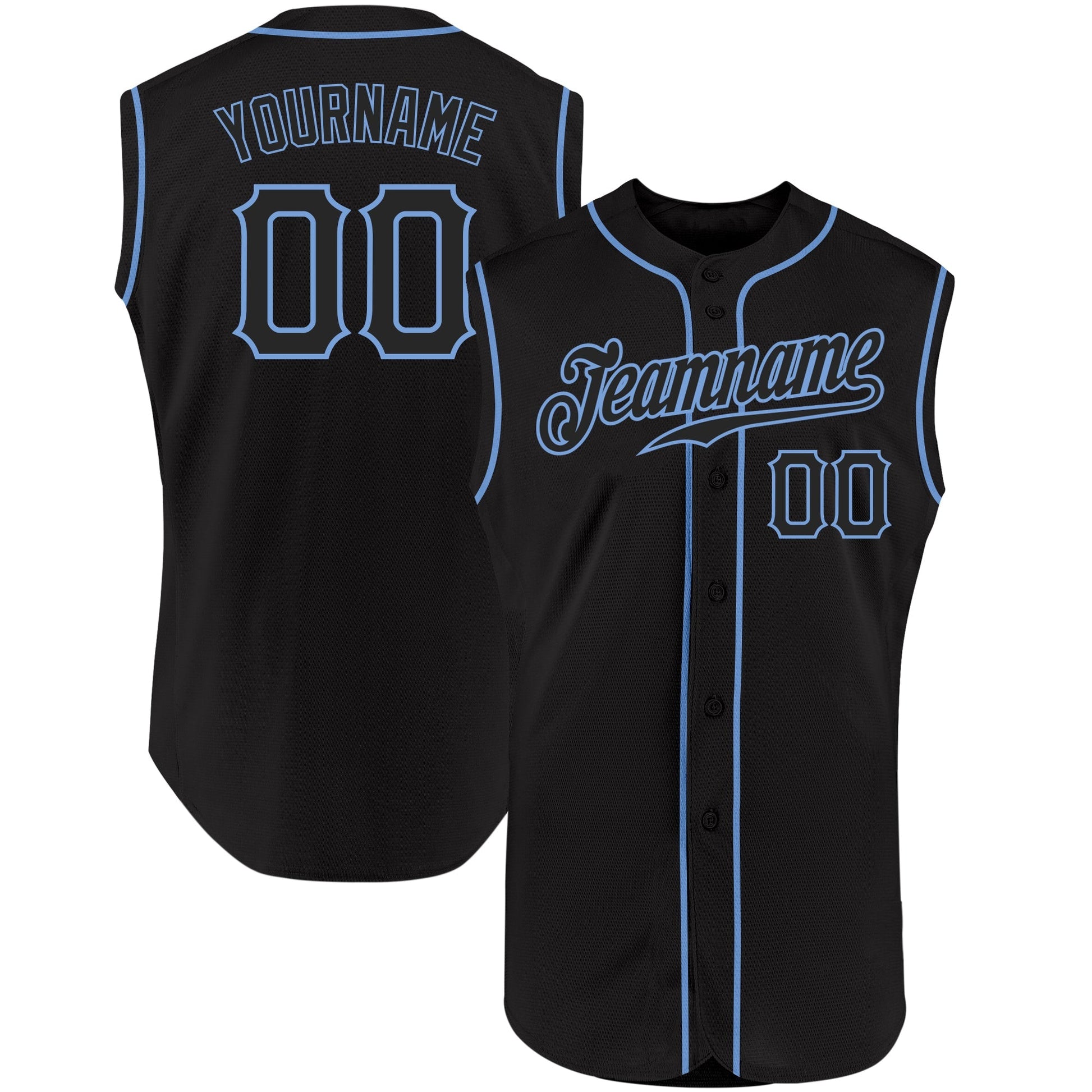 Custom Black Black-Light Blue Authentic Sleeveless Baseball Jersey baseball jersey product view 1