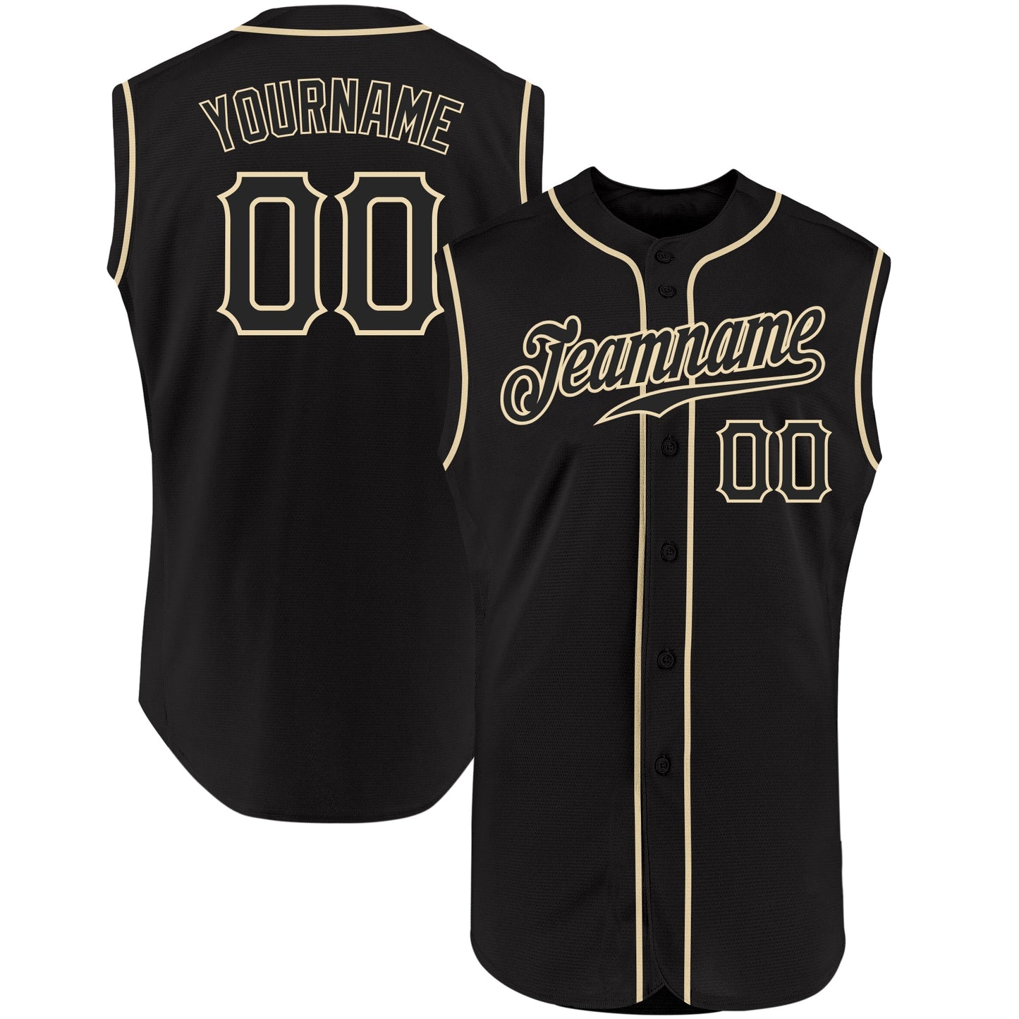 Custom Black Black-Cream Authentic Sleeveless Baseball Jersey baseball jersey product view 1