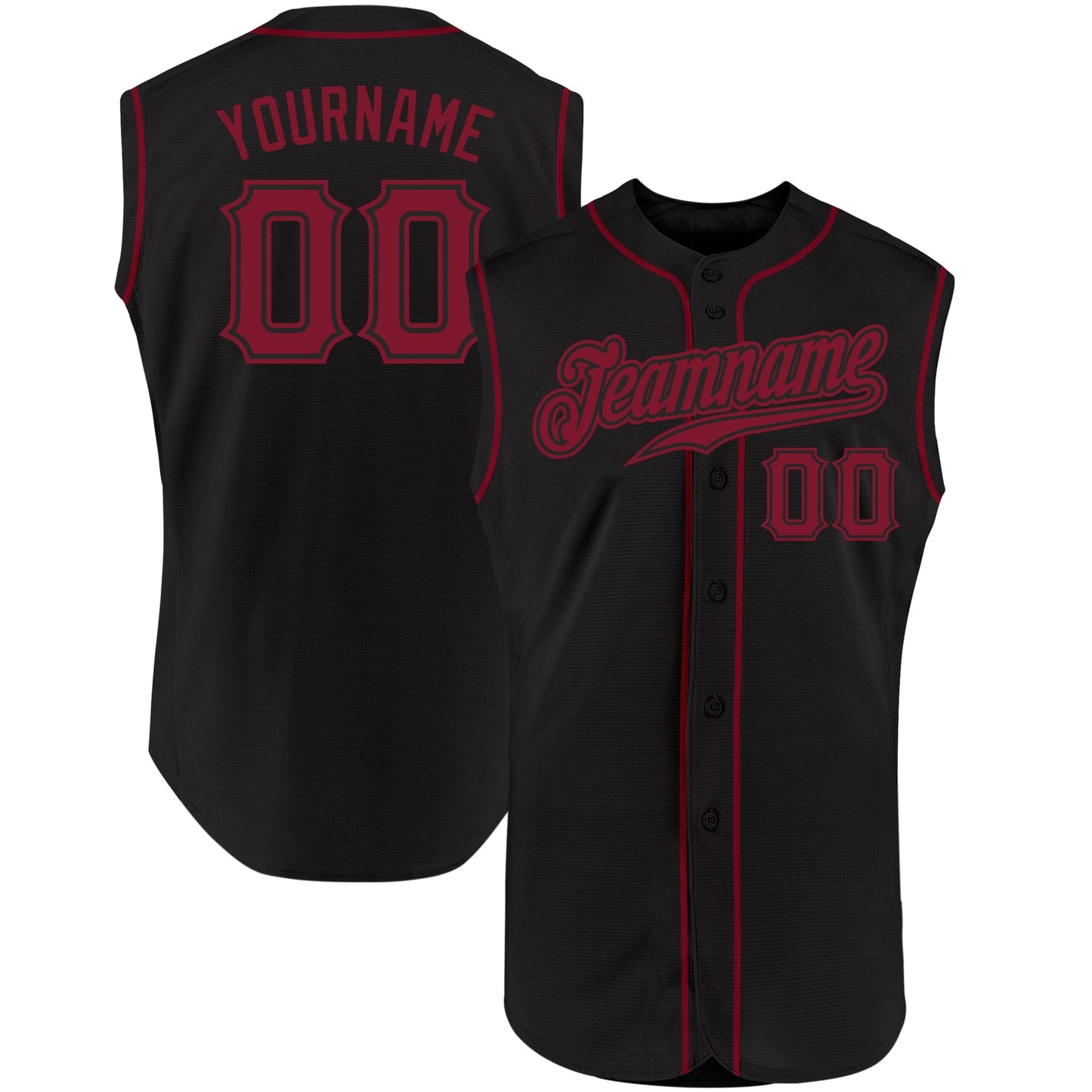 Custom Black Crimson Authentic Sleeveless Baseball Jersey baseball jersey product view 1