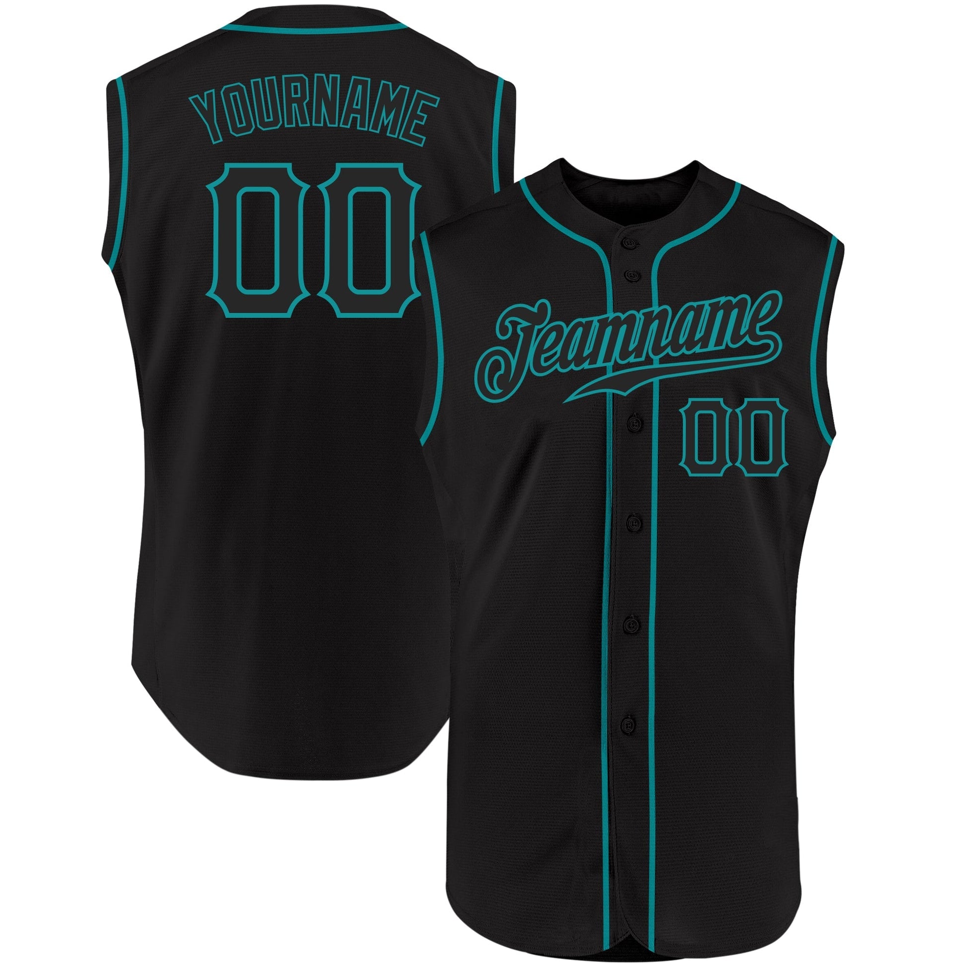 Custom Black Black-Teal Authentic Sleeveless Baseball Jersey baseball jersey product view 1