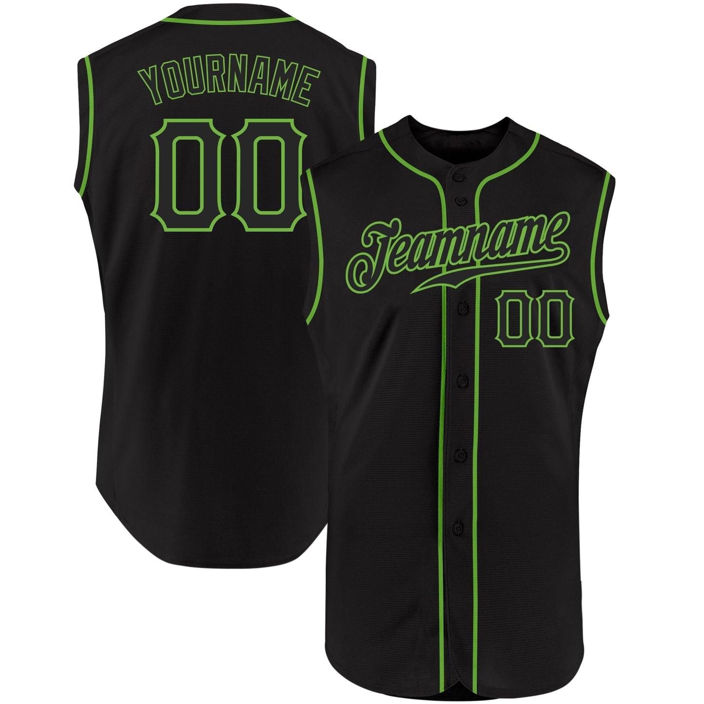 Custom Black Black-Neon Green Authentic Sleeveless Baseball Jersey baseball jersey product view 1
