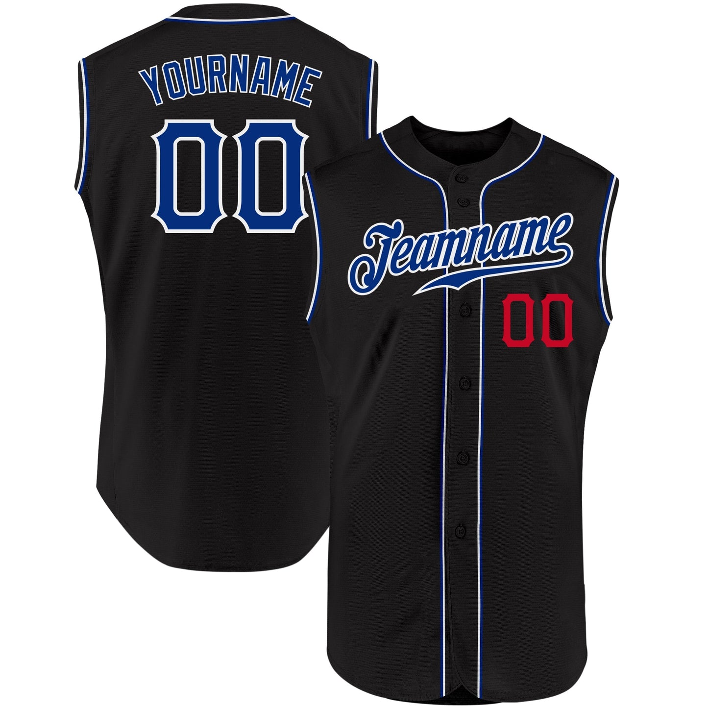 Custom Black Royal-Red Authentic Sleeveless Baseball Jersey baseball jersey product view 1