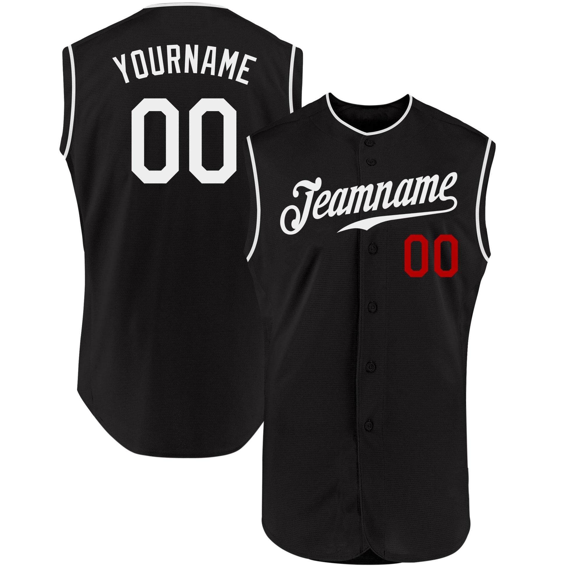Custom Black White-Red Authentic Sleeveless Baseball Jersey baseball jersey product view 1