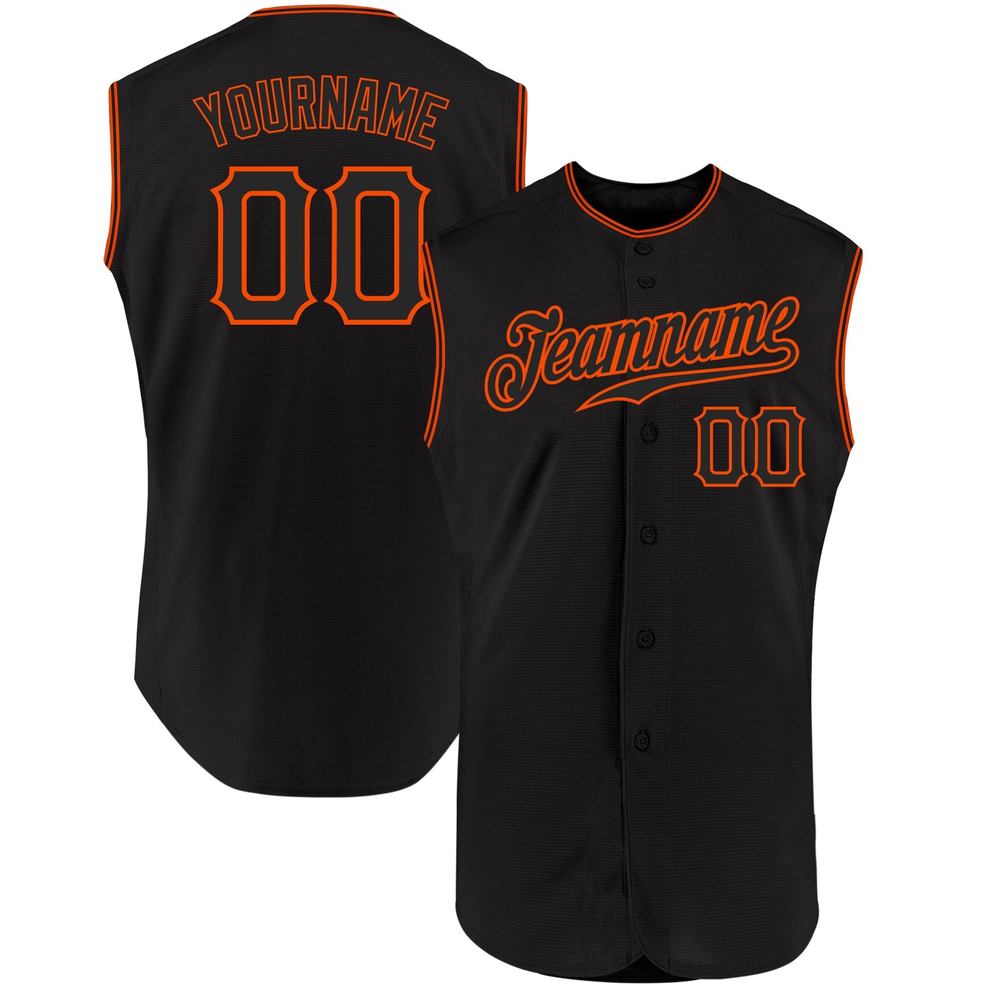 Custom Black Black-Orange Authentic Sleeveless Baseball Jersey baseball jersey product view 1