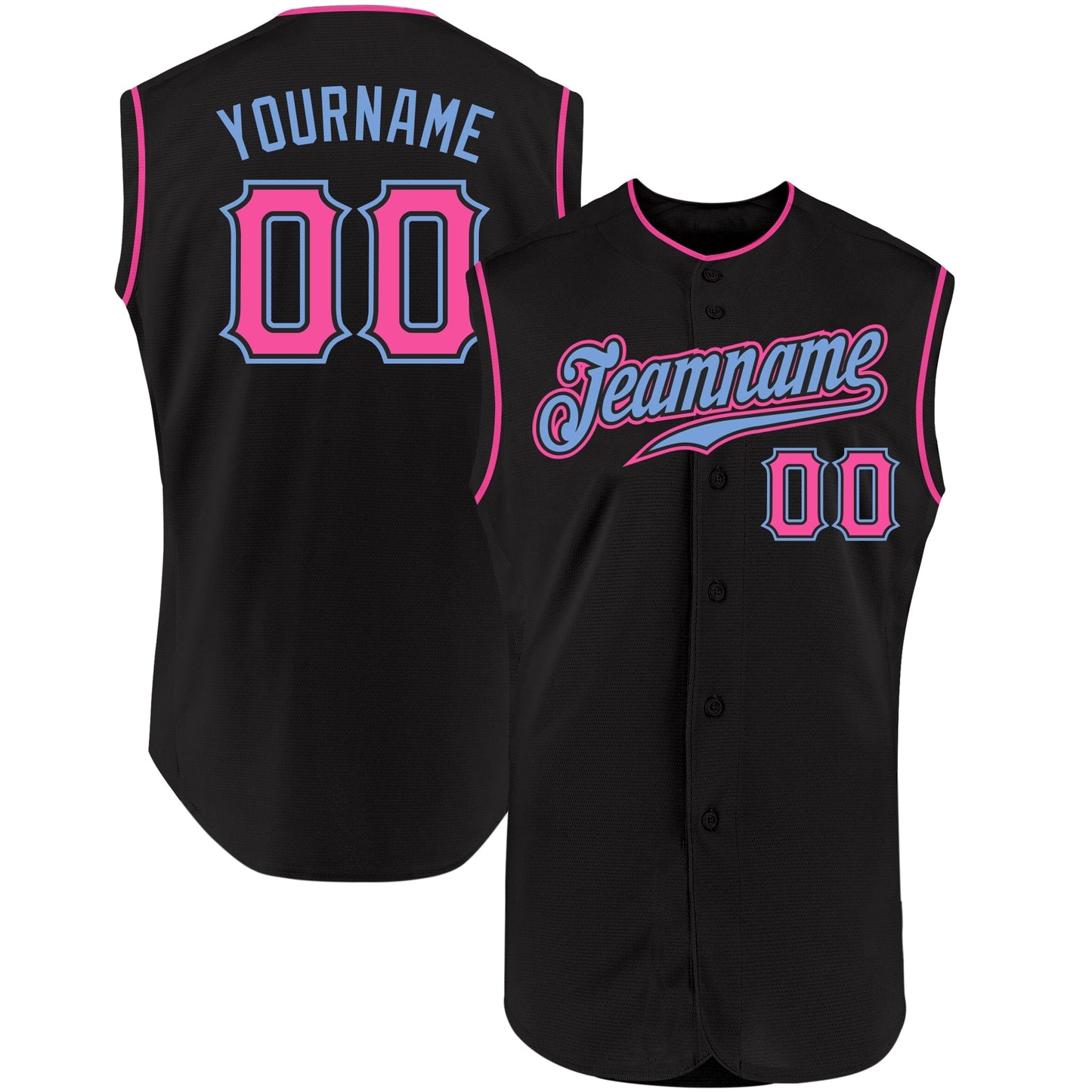 Custom Black Pink-Light Blue Authentic Sleeveless Baseball Jersey baseball jersey product view 1