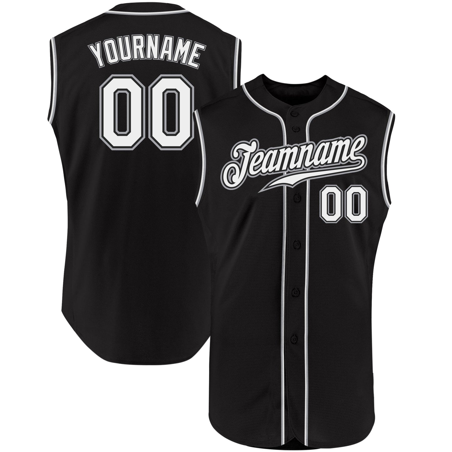 Custom Black White-Gray Authentic Sleeveless Baseball Jersey baseball jersey product view 1