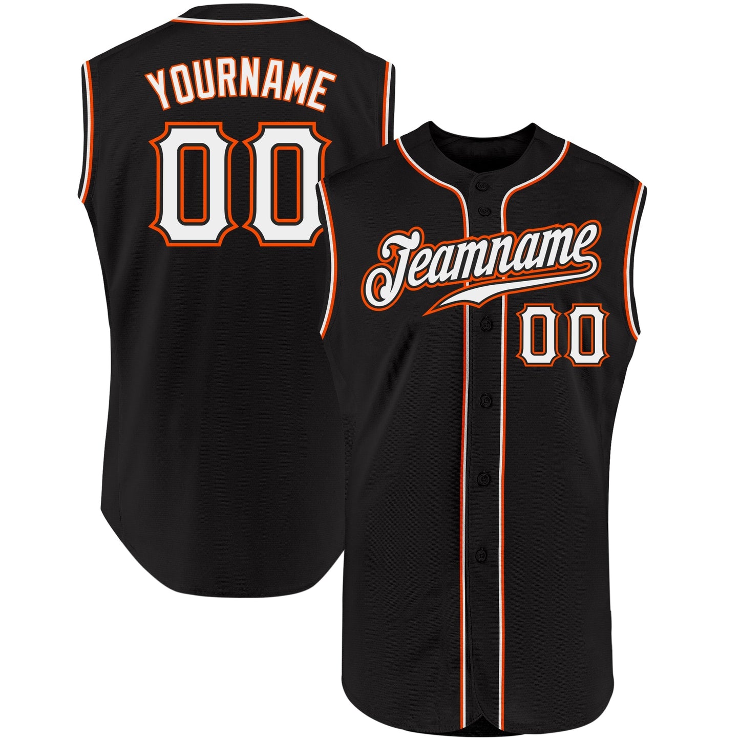 Custom Black White-Orange Authentic Sleeveless Baseball Jersey baseball jersey product view 1