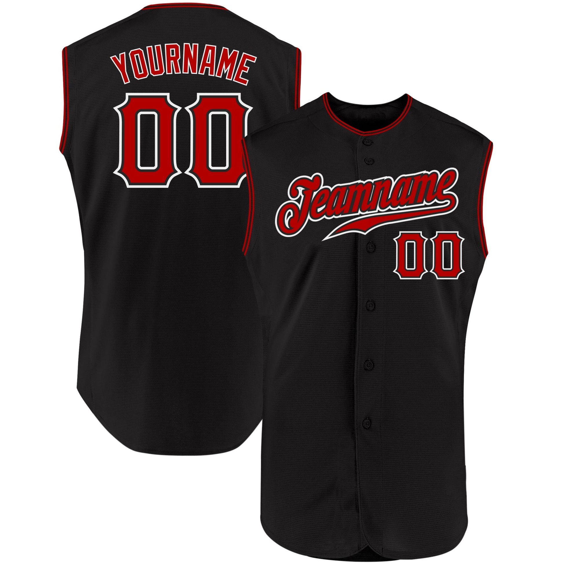 Custom Black Red-White Authentic Sleeveless Baseball Jersey baseball jersey product view 1