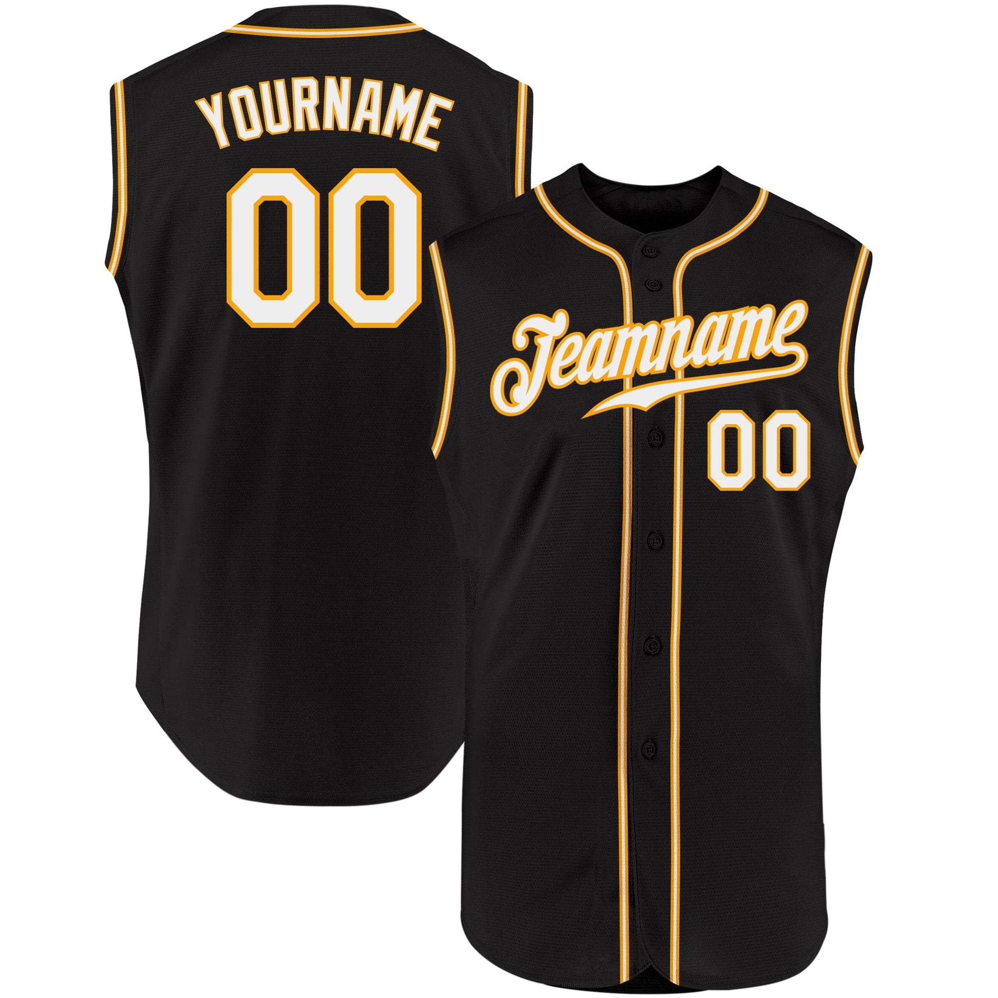 Custom Black White-Gold Authentic Sleeveless Baseball Jersey baseball jersey product view 1