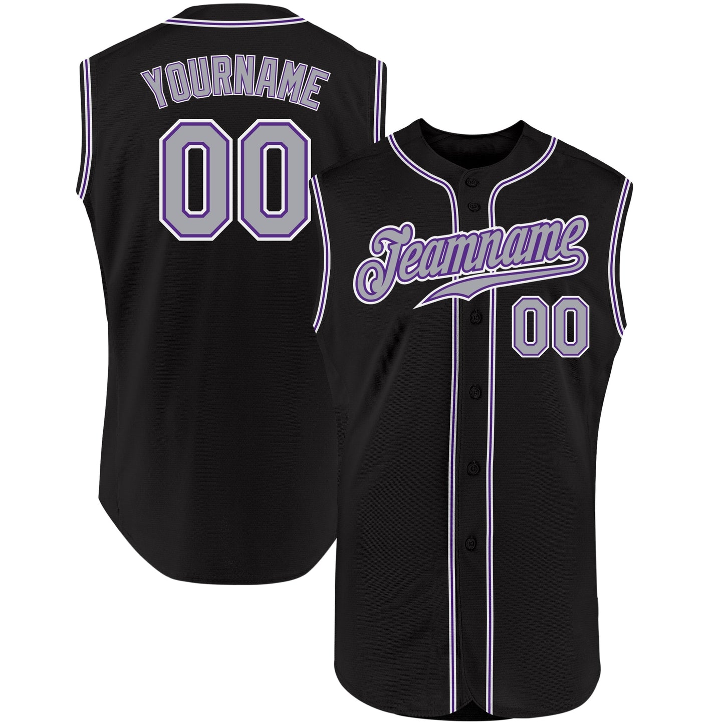 Custom Black Gray-Purple Authentic Sleeveless Baseball Jersey baseball jersey product view 1