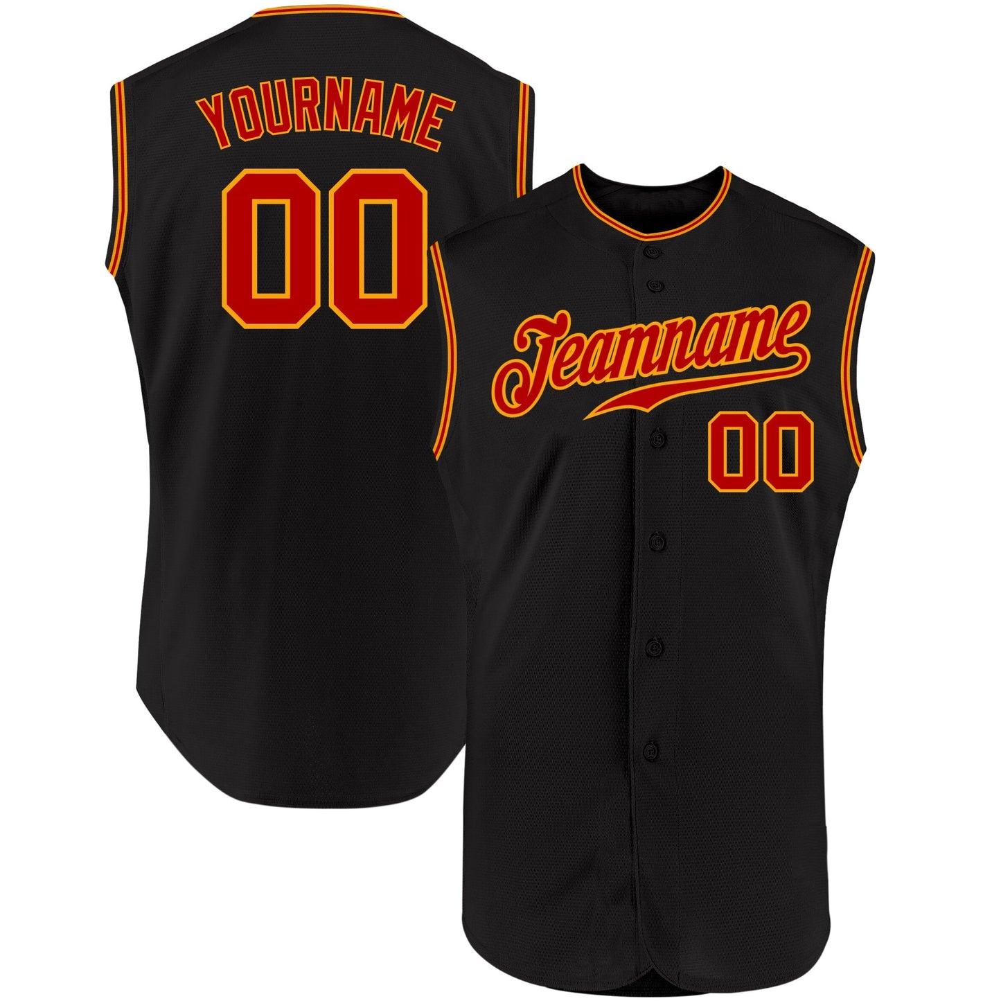 Custom Black Red-Gold Authentic Sleeveless Baseball Jersey baseball jersey product view 1