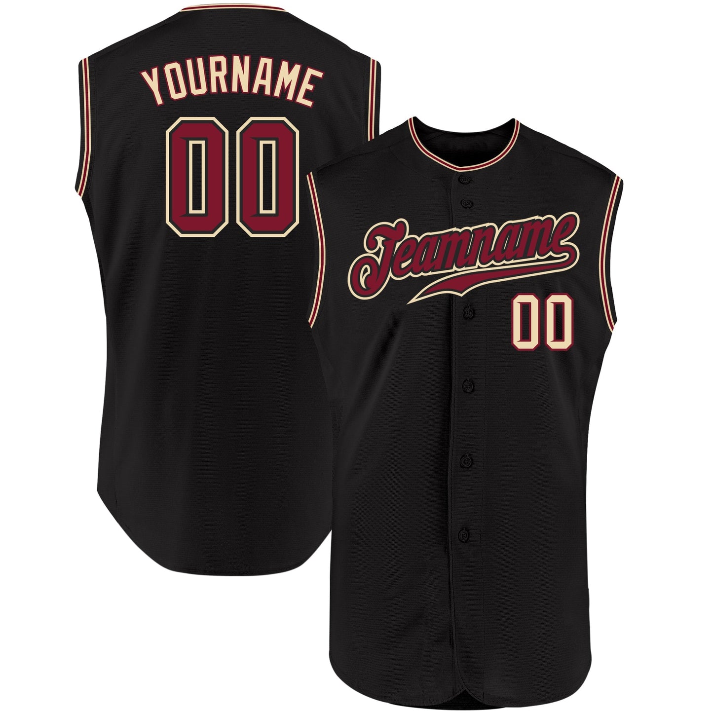 Custom Black Crimson-City Cream Authentic Sleeveless Baseball Jersey baseball jersey product view 1