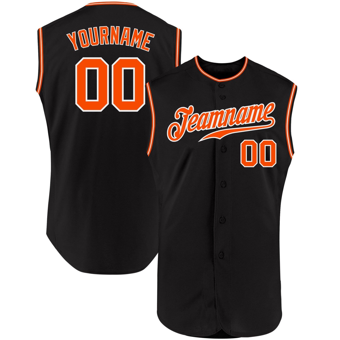 Custom Black Orange-White Authentic Sleeveless Baseball Jersey baseball jersey product view 1