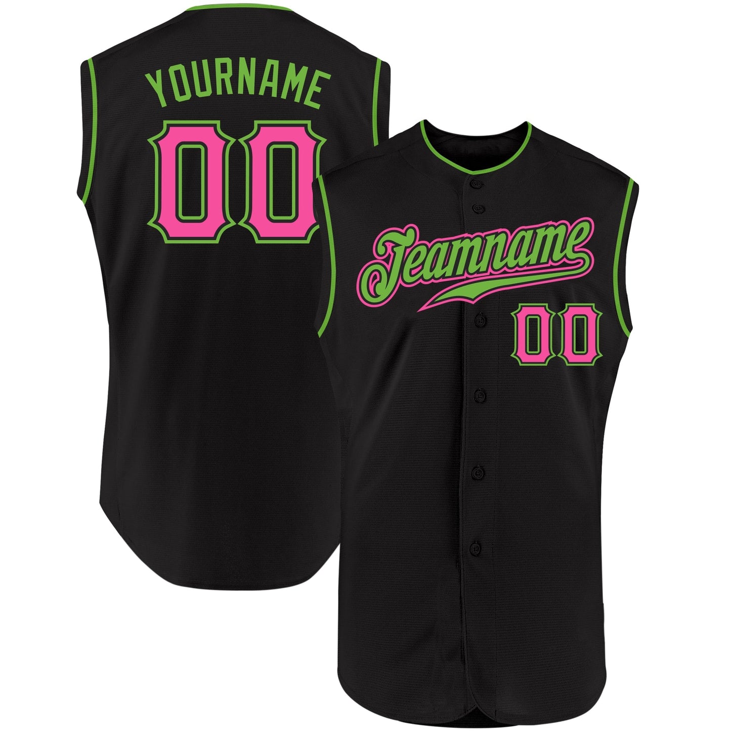 Custom Black Pink-Neon Green Authentic Sleeveless Baseball Jersey baseball jersey product view 1