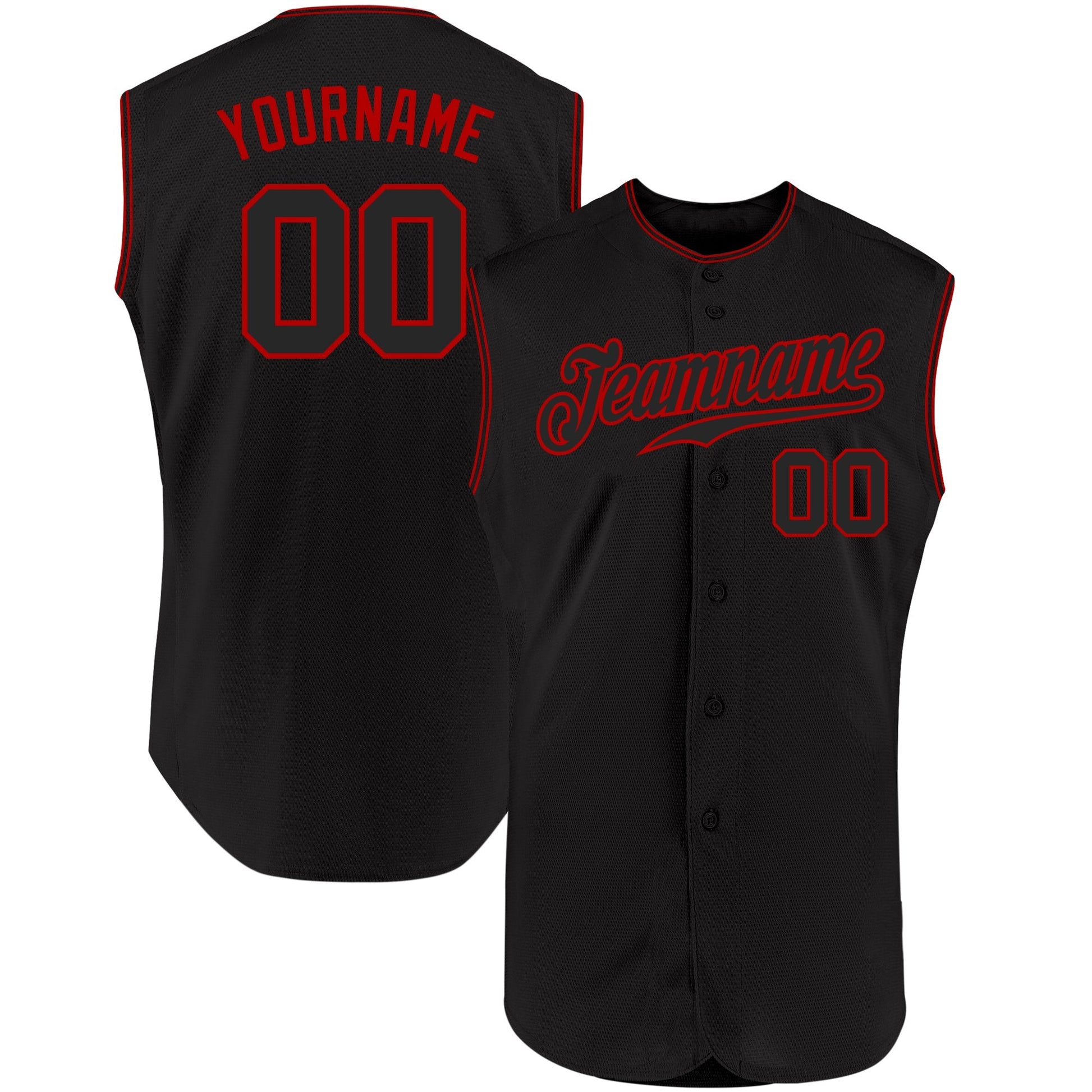 Custom Black Black-Red Authentic Sleeveless Baseball Jersey baseball jersey product view 1