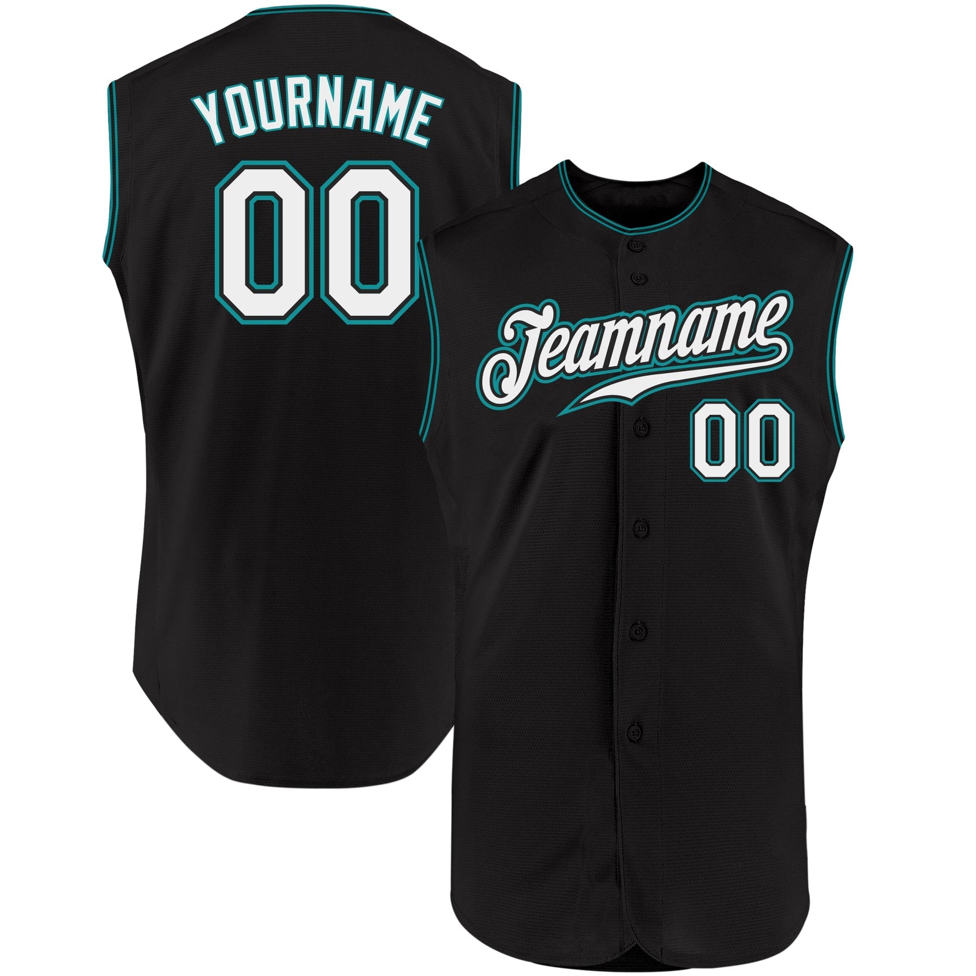 Custom Black White-Teal Authentic Sleeveless Baseball Jersey baseball jersey product view 1