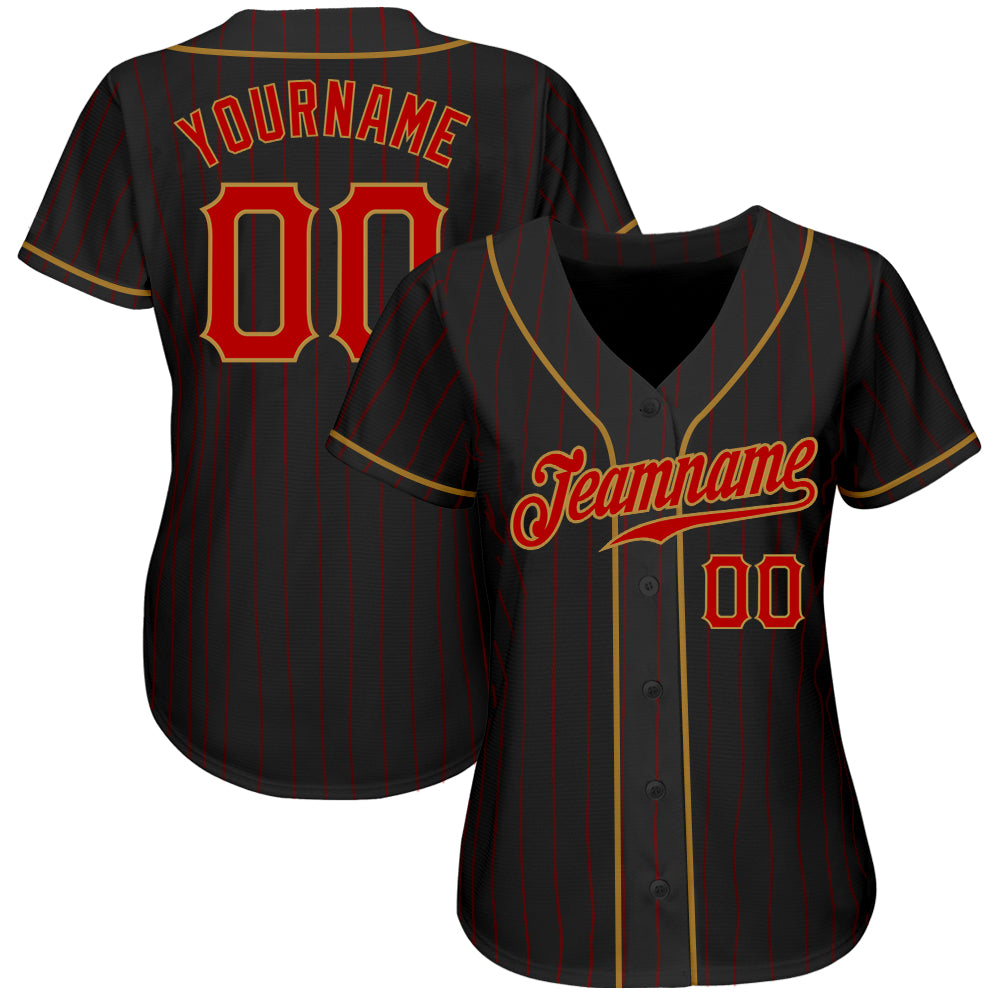 Custom Black Red Pinstripe Red-Old Gold Authentic Baseball Jersey baseball jersey product view 2