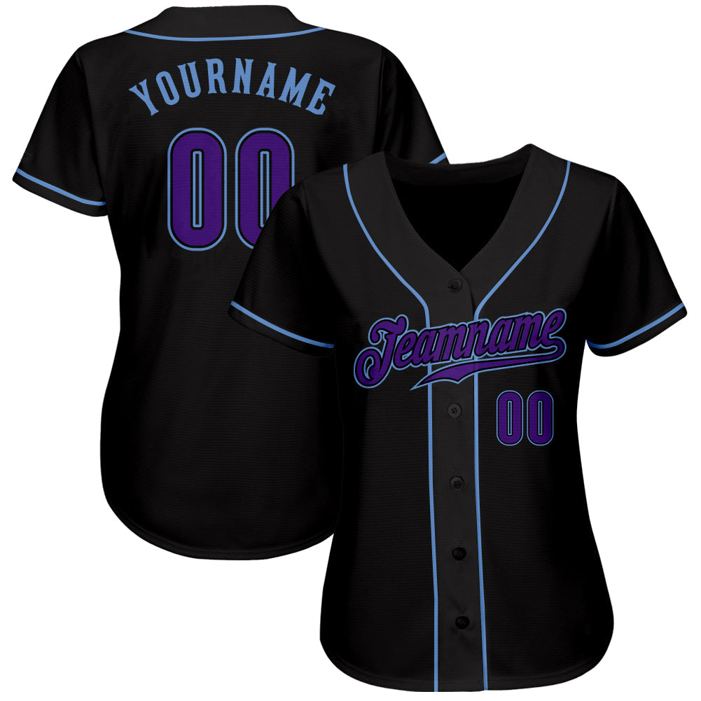 Custom Black Purple-Light Blue Authentic Baseball Jersey baseball jersey product view 2