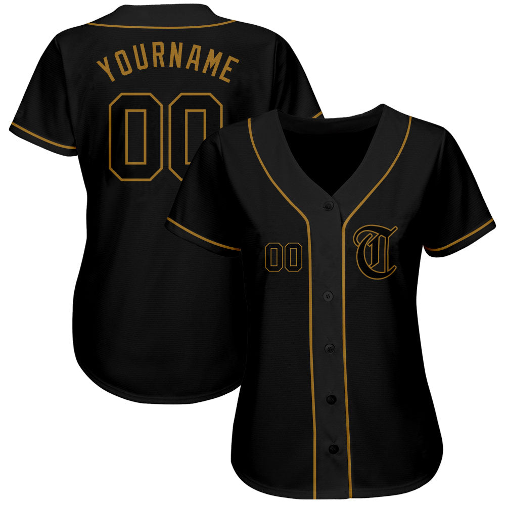 Custom Black Black-Old Gold Authentic Baseball Jersey baseball jersey product view 2