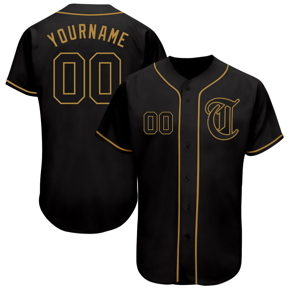 Custom Black Black-Old Gold Authentic Baseball Jersey baseball jersey product view 1