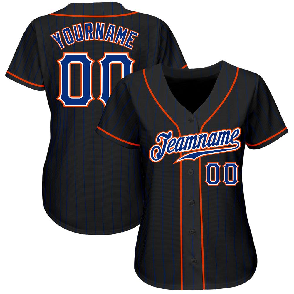 Custom Black Royal Pinstripe Royal-Orange Authentic Baseball Jersey baseball jersey product view 2