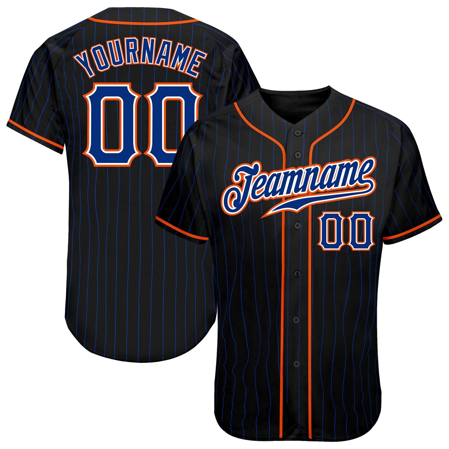 Custom Black Royal Pinstripe Royal-Orange Authentic Baseball Jersey baseball jersey product view 1
