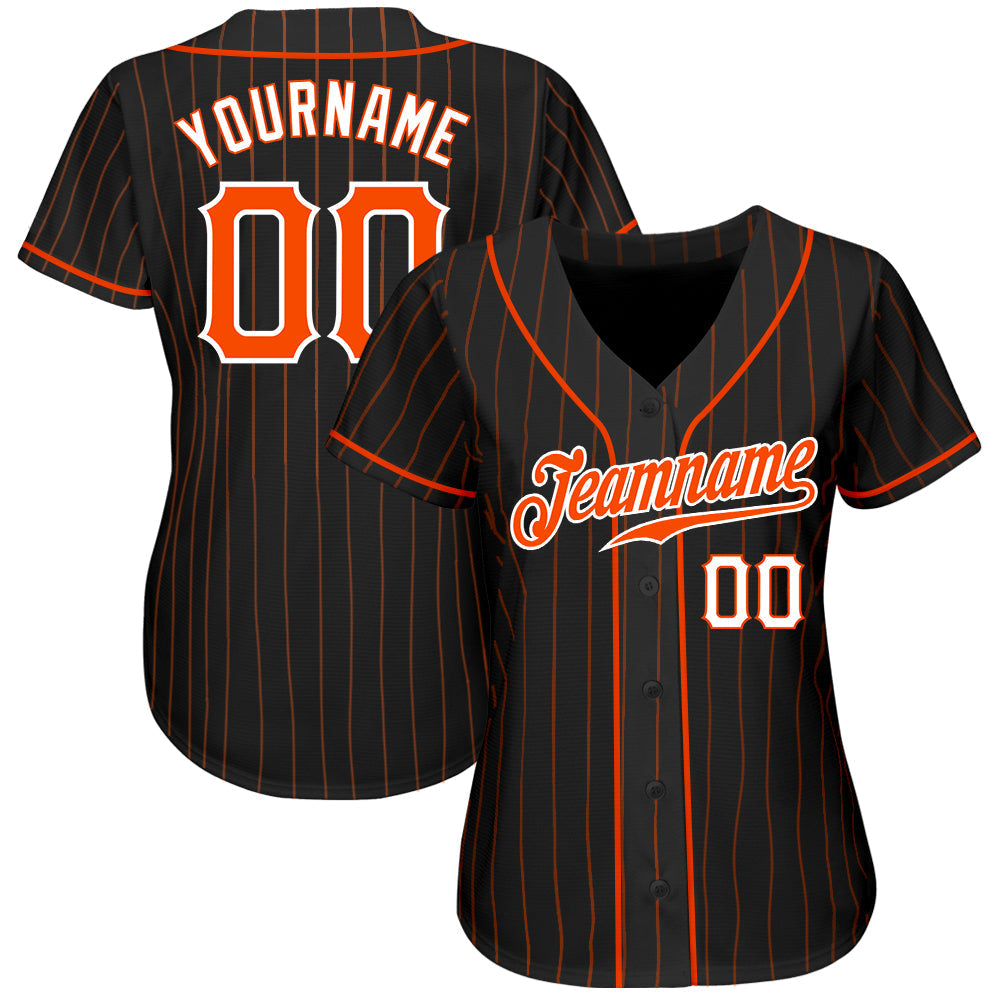 Custom Black Orange Pinstripe Orange-White Authentic Baseball Jersey baseball jersey product view 2
