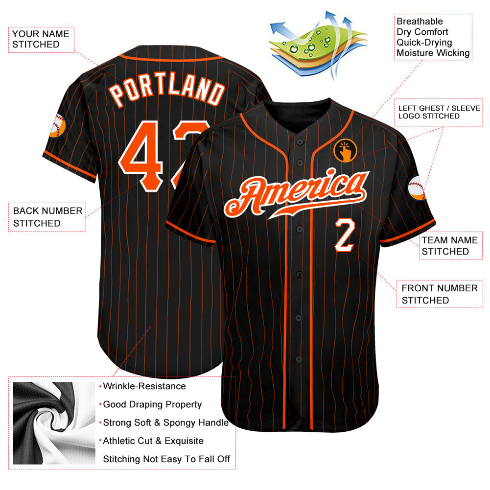 Custom Black Orange Pinstripe Orange-White Authentic Baseball Jersey baseball jersey product view 3