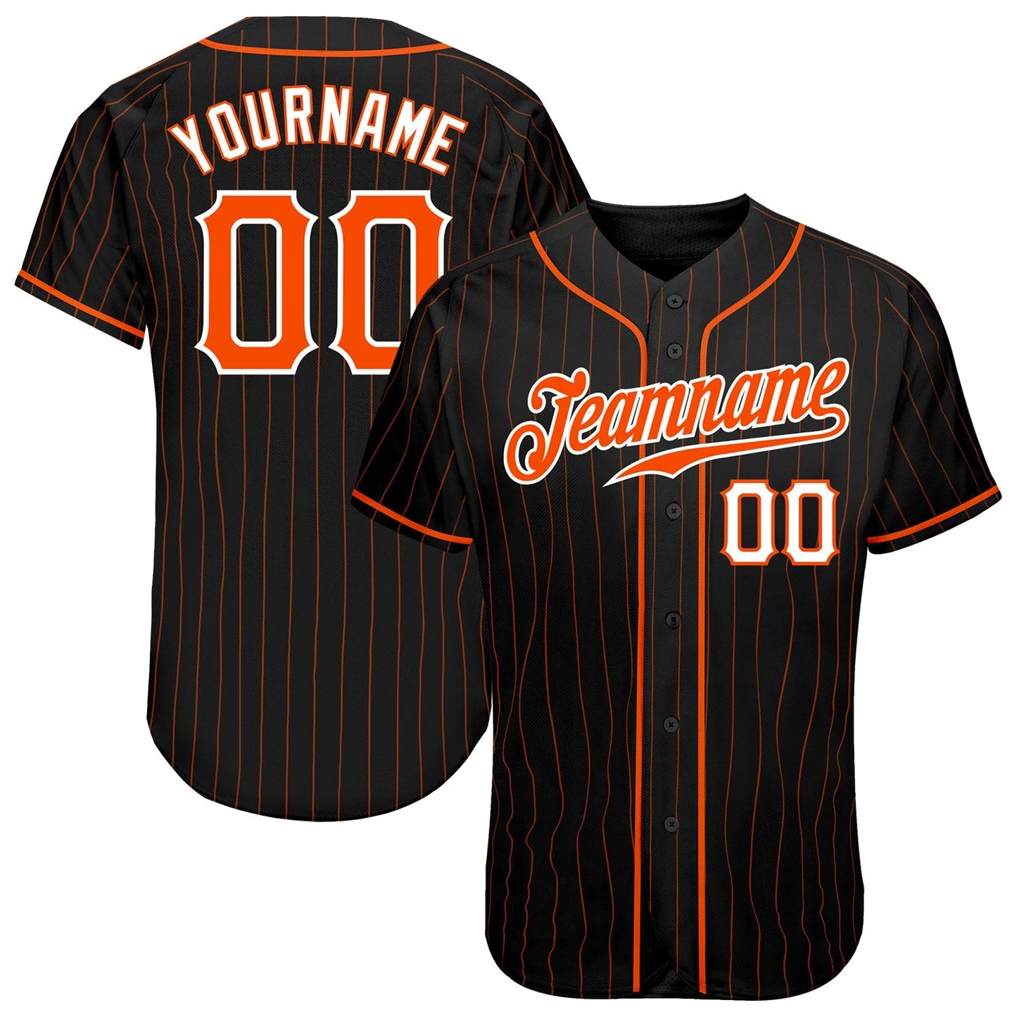 Custom Black Orange Pinstripe Orange-White Authentic Baseball Jersey baseball jersey product view 1