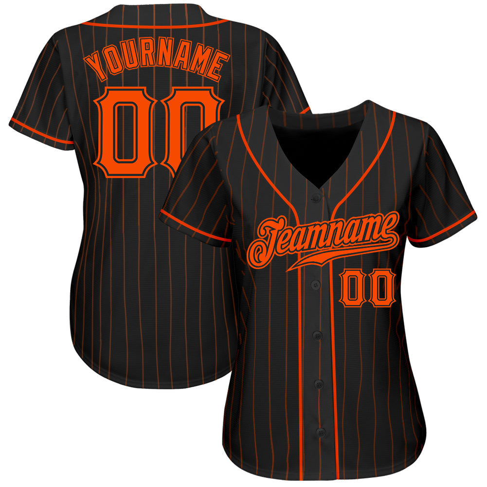 Custom Black Orange Pinstripe Orange-Black Authentic Baseball Jersey baseball jersey product view 2