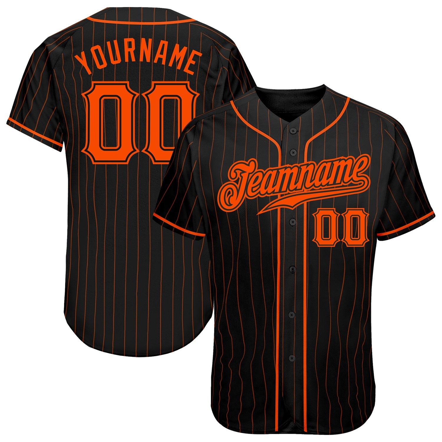 Custom Black Orange Pinstripe Orange-Black Authentic Baseball Jersey baseball jersey product view 1