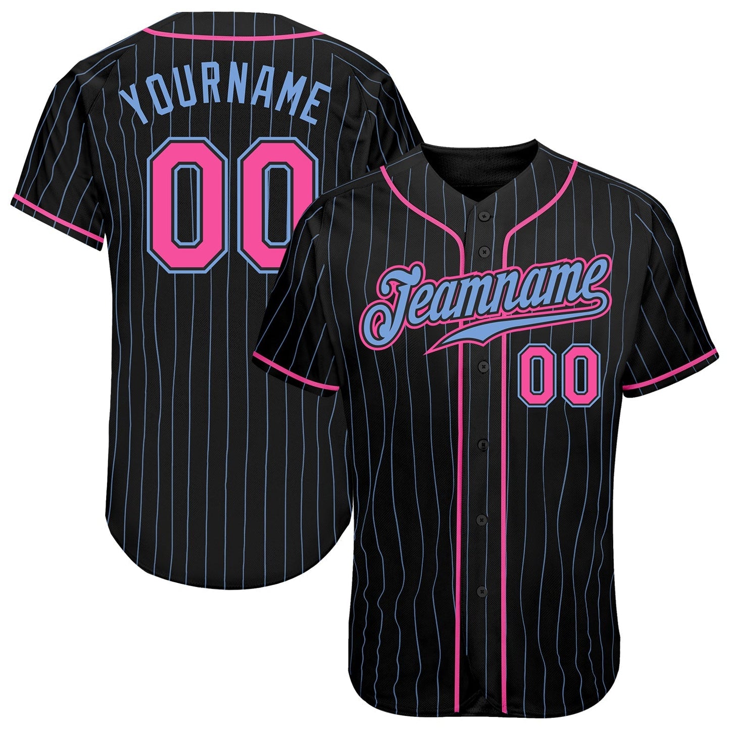 Custom Black Light Blue Pinstripe Pink-Light Blue Authentic Baseball Jersey baseball jersey product view 1