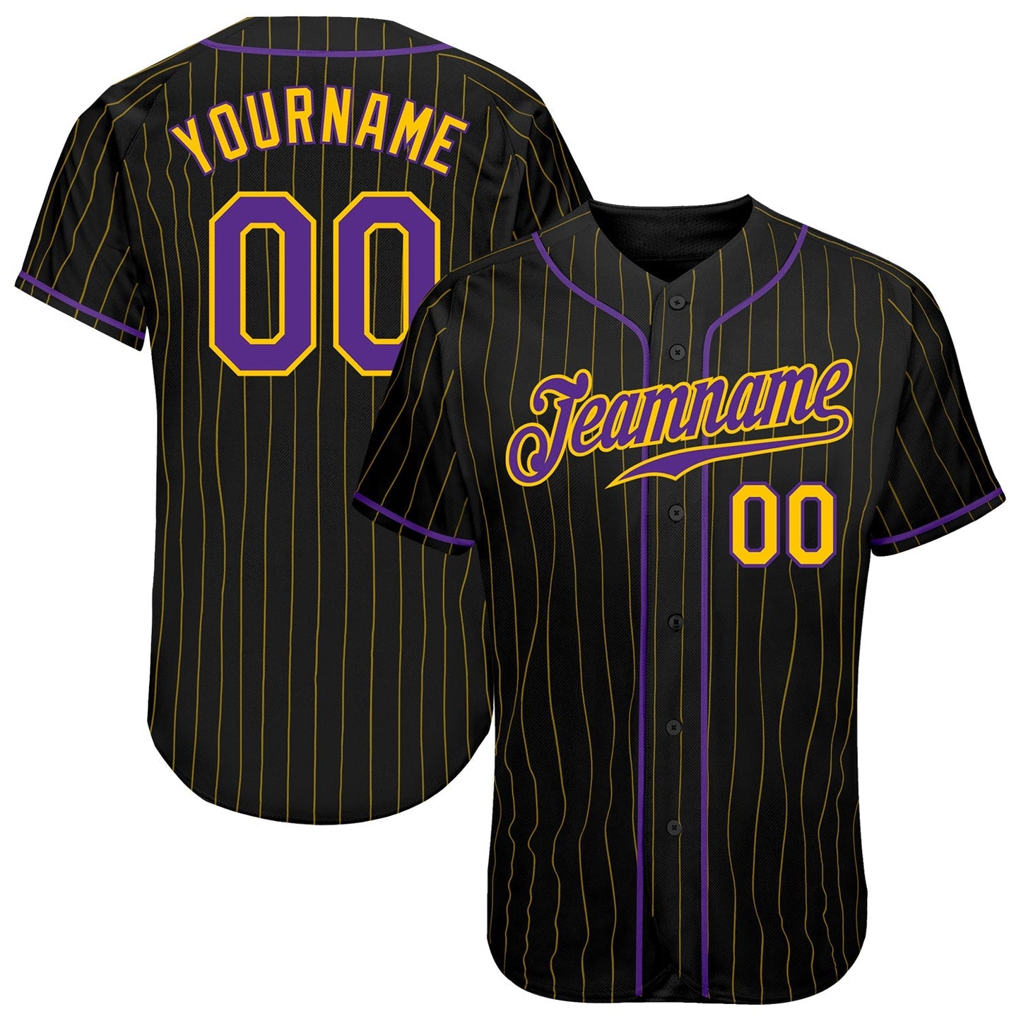 Custom Black Gold Pinstripe Purple-Gold Authentic Baseball Jersey baseball jersey product view 1