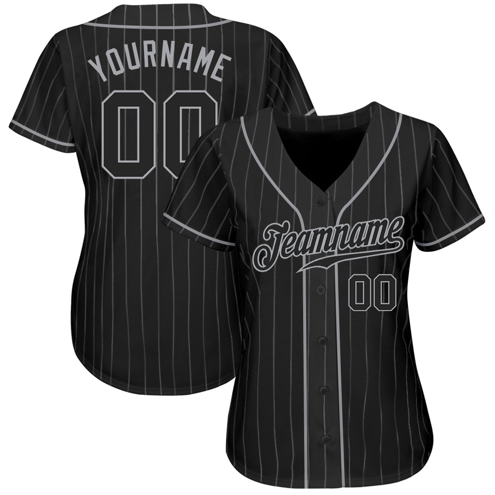 Custom Black Gray Pinstripe Black-Gray Authentic Baseball Jersey baseball jersey product view 2