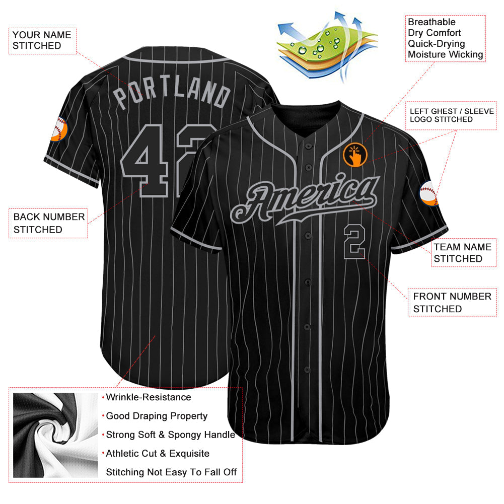 Custom Black Gray Pinstripe Black-Gray Authentic Baseball Jersey baseball jersey product view 3
