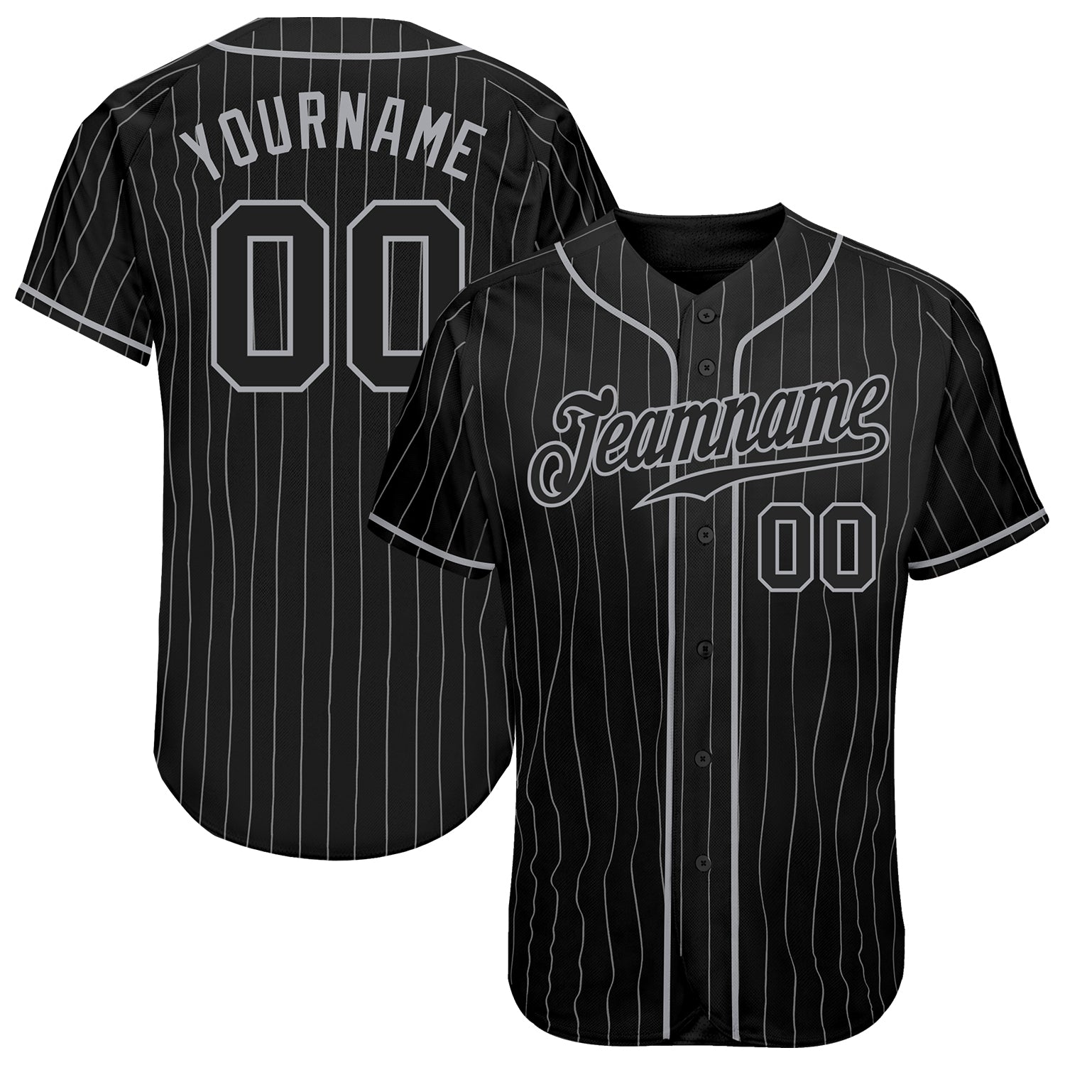 Custom Black Gray Pinstripe Black-Gray Authentic Baseball Jersey baseball jersey product view 1