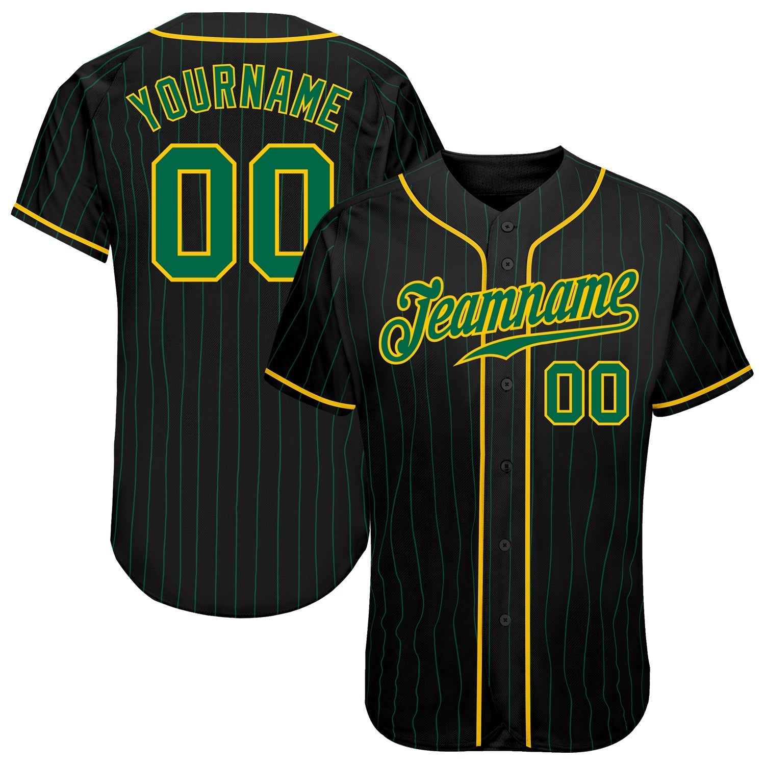 Custom Black Kelly Green Pinstripe Kelly Green-Gold Authentic Baseball Jersey baseball jersey product view 1