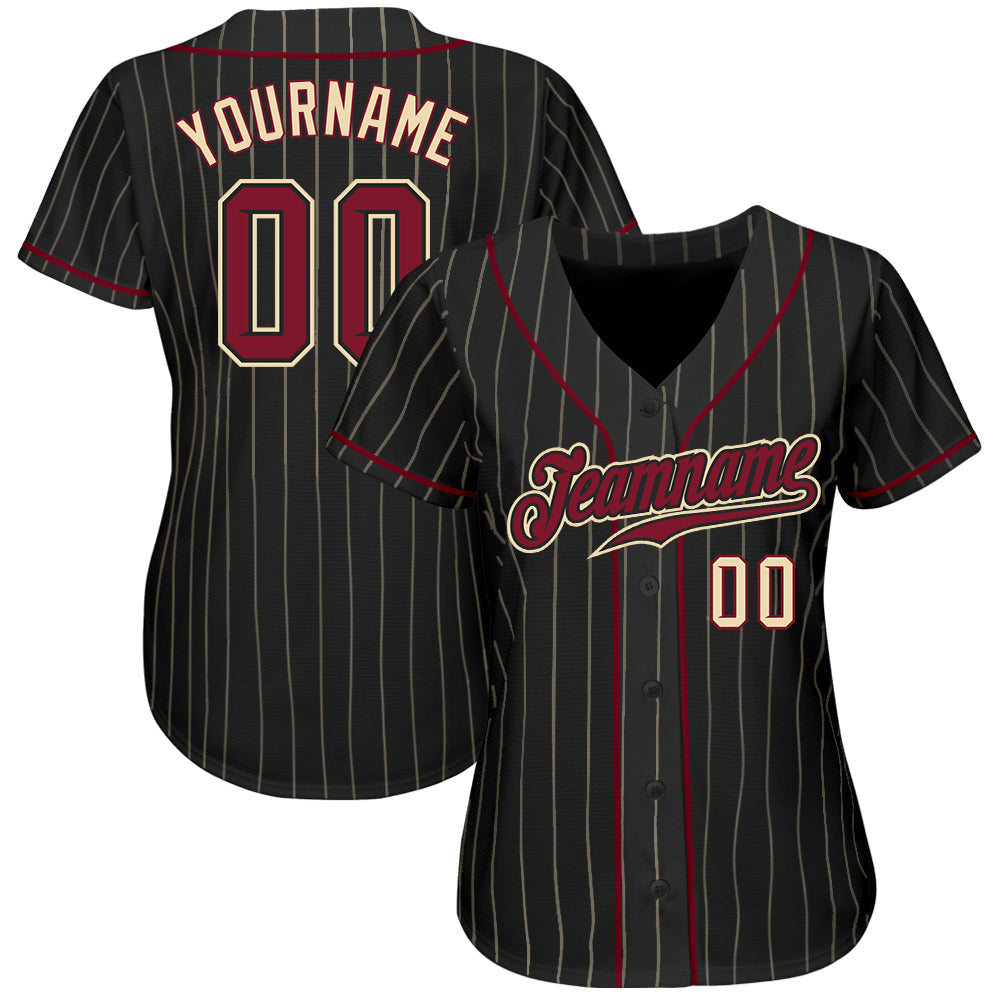 Custom Black Cream Pinstripe Crimson-Cream Authentic Baseball Jersey baseball jersey product view 2