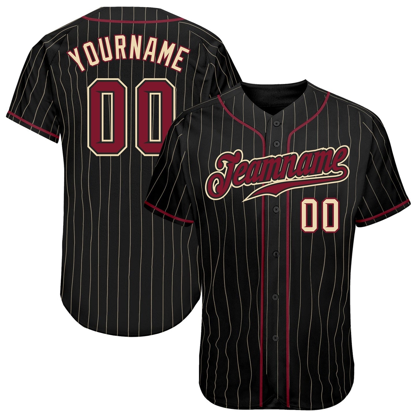Custom Black Cream Pinstripe Crimson-Cream Authentic Baseball Jersey baseball jersey product view 1