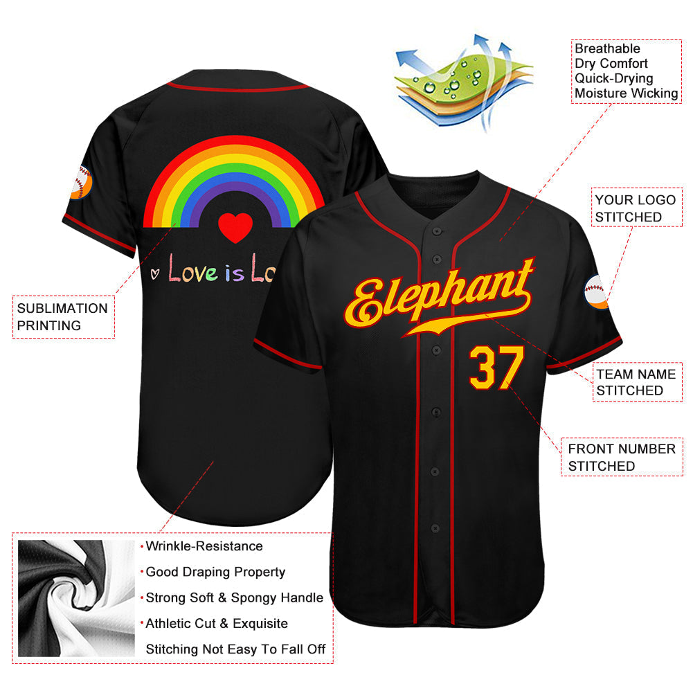 Custom Black Gold-Red Rainbow For Pride Month Love Is Love LGBT Authentic Baseball Jersey baseball jersey product view 4