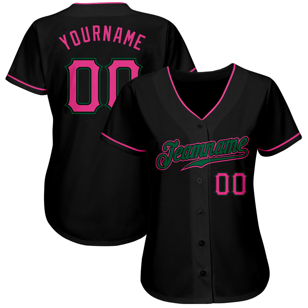 Custom Black Pink-Kelly Green Authentic Baseball Jersey baseball jersey product view 2
