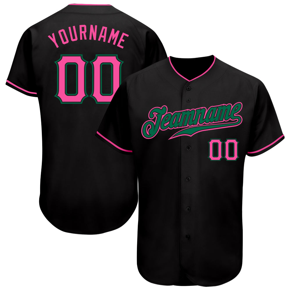 Custom Black Pink-Kelly Green Authentic Baseball Jersey baseball jersey product view 1