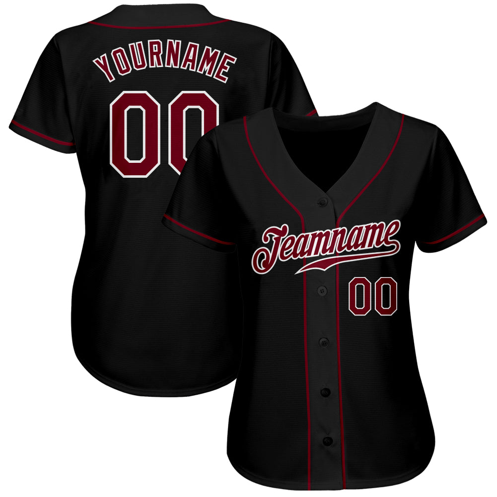 Custom Black Crimson-White Authentic Baseball Jersey baseball jersey product view 2