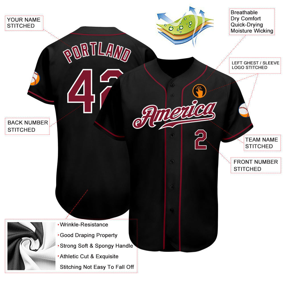 Custom Black Crimson-White Authentic Baseball Jersey baseball jersey product view 3