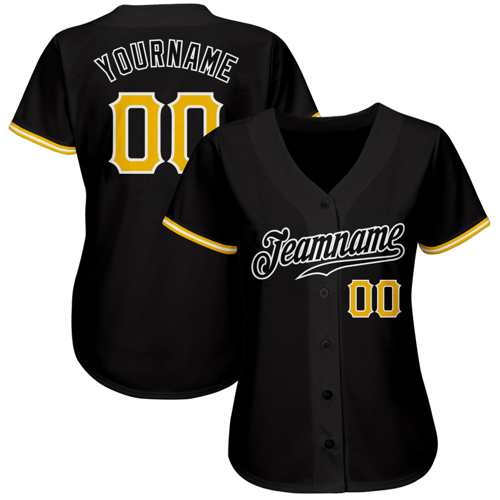 Custom Black Gold-White Authentic Baseball Jersey baseball jersey product view 2