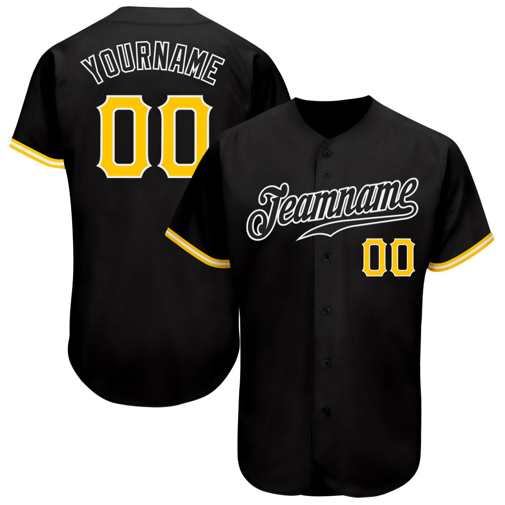 Custom Black Gold-White Authentic Baseball Jersey baseball jersey product view 1