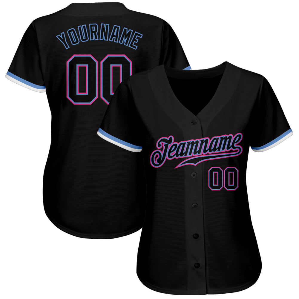 Custom Black Black Light Blue Pink-White Authentic Baseball Jersey baseball jersey product view 2